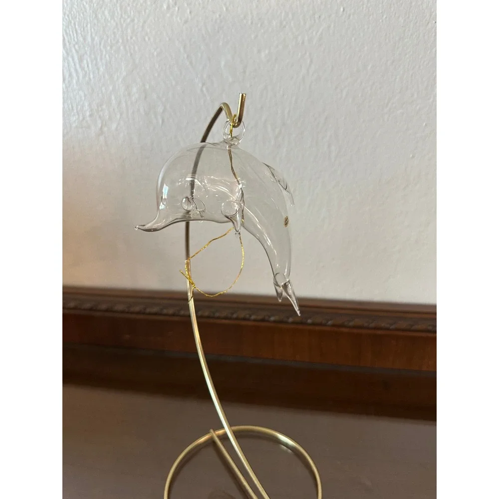 Vintage‎ Hand Blown Clear Glass Dolphin Ornament